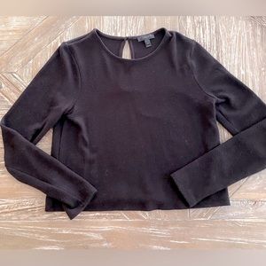 JCrew black crop ultra-soft sweater (S) keyhole back button- so cute w hair up!